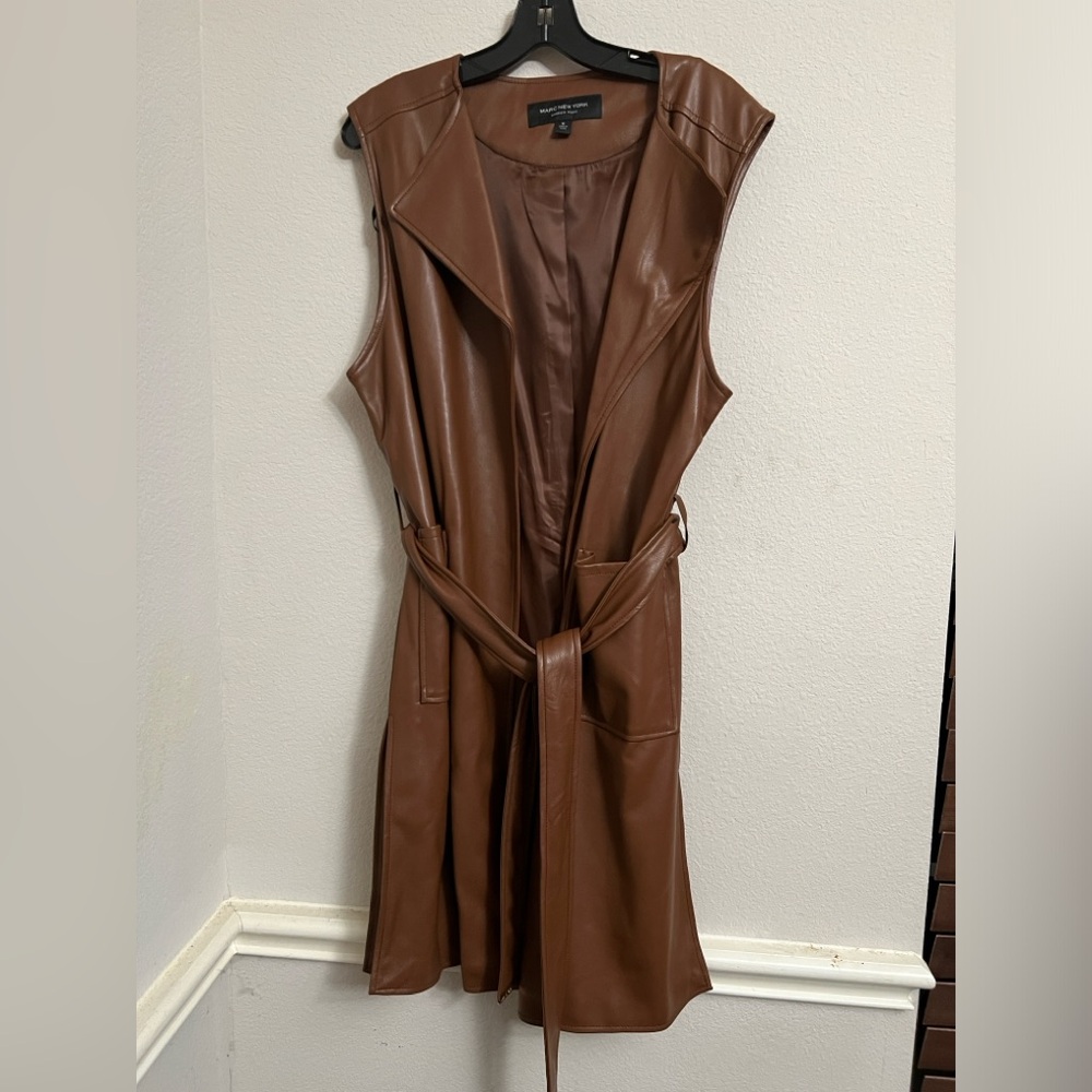 Marc New York Brown Faux Leather Sleeveless Trench Vest